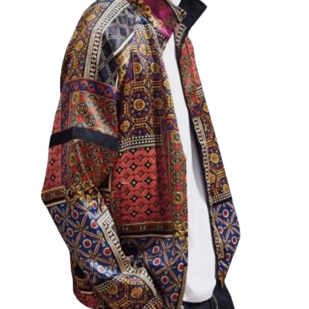Urban Outfitters Men's Multicolor Scarf
Pattern Satin Bomber Jacket Geometric